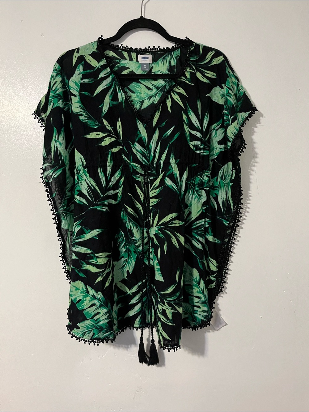 Old Navy Black Cover Up Tunic with Green Tropical Leaf Print